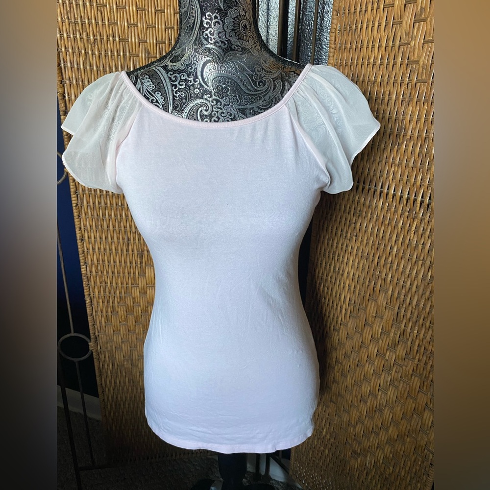 Y2K VINTAGE BLUSH TOP WITH SHEER BELL SLEEVES S
